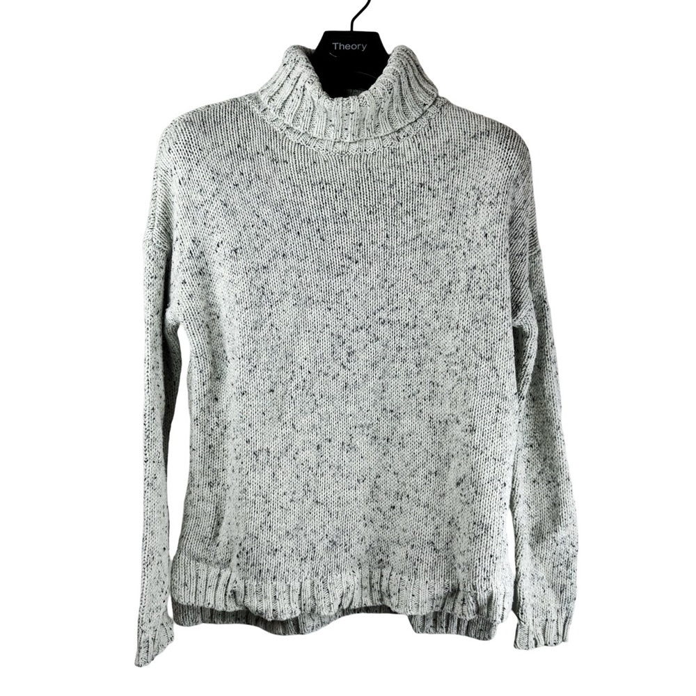 MARINE LAYER Women's Sustainable Ivory Folded Turtleneck Sweater Navy Accents XS
